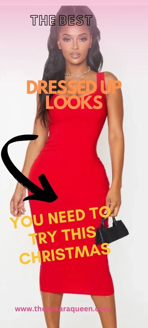 A slim and curvy model wears a knee-length red bodycon dress with a mini black handbag. What To Wear On Christmas, Different Shades Of Red, Christmas Outfits, Red Dresses, Fancy Dinner, Red Outfit, Christmas Day, Shades Of Red, Birthday Outfit