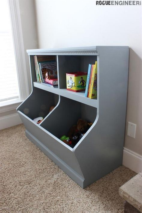 18 DIY Toy Box Plans For Kids Toys - DIY Crafts Toy Storage Shelves, Diy Toy Storage, Desk Diy, Kid Toy Storage, Toy Room, Diy Holz, Built In Bookcase, Toy Rooms, Playroom Ideas