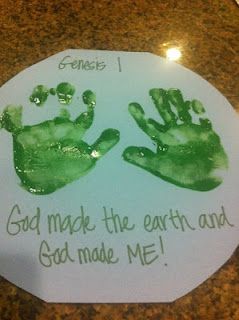 Genesis 1  God made the earth and God made me lesson In The Beginning God Created Crafts Preschool, God Created Everything Craft, God Created Me Craft, Church Nursery Ideas Activities, Toddler Church Activities, Jesus Crafts For Toddlers, Bible Activities For Toddlers, Bible Crafts For Toddlers, Bible Lessons For Toddlers