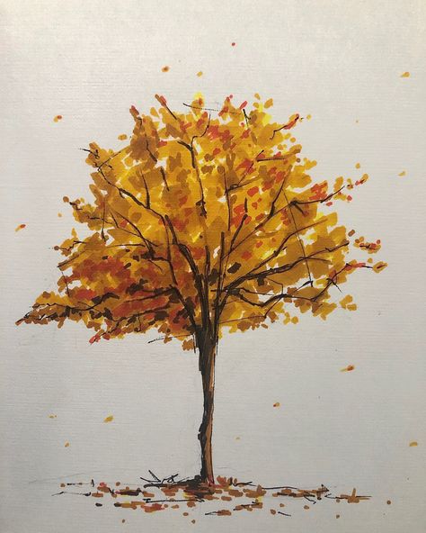 Tree Painting Autumn, Tree Drawing Fall, Fall Tree Sketch, Autumn Trees Illustration, Watercolour Autumn Trees, Fall Tree Doodle, Autumn Trees Painting Acrylic, How To Paint Fall Trees, Autumn Trees Drawing