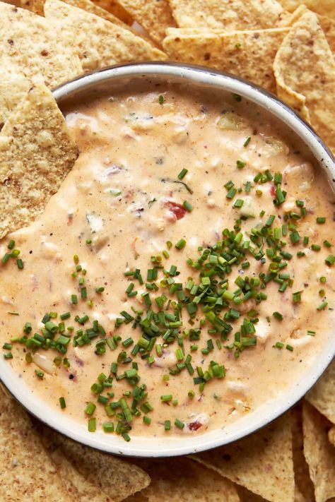 Easy Baked Chicken Queso Dip Chicken Queso Dip, Chicken Queso, Food Dolls, Queso Dip Recipes, Spicy Appetizers, Kinds Of Cheese, Queso Dip, Easy Baked Chicken, Cooked Chicken