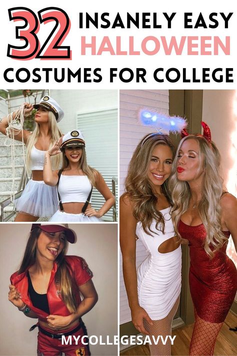 The best easy college halloween costumes. You'll obsess over these halloween costume ideas for college girls. Hot Group Halloween Costumes, Quick And Easy Halloween Costumes, Best Halloween Costumes For Couples, Costume Ideas For College, Super Easy Halloween Costumes, Halloween Apartment, Different Halloween Costumes, Funny Group Halloween Costumes, Easy College Halloween Costumes