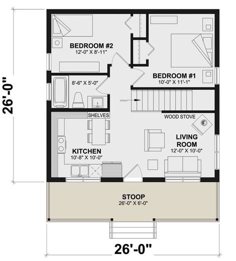 500 Sq Ft House, Two Bedroom Tiny House, Small Rustic House, Lake Front House Plans, Small Home Design, Micro Living, Garage Guest House, Tiny House Layout, 2 Bedroom House Plans