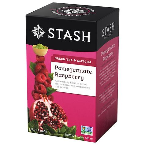 Stash Pomegranate Raspberry Green with Matcha Tea Bags, 18 Count, 1.2 Oz - Walmart.com Raspberry Green Tea, Tart Raspberry, Pomegranate Green Tea, Raspberry Drink, Pomegranate Tea, Green Tea Drinks, Unique Ingredients, Stash Tea, Used Tea Bags