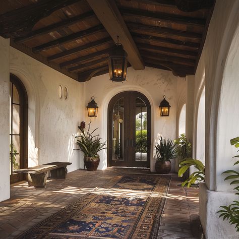 12 Stunning Entryway Ideas To Impress - DreamyHomeStyle Hacienda Style Entryway, Spanish Colonial Entryway, Spanish Entryway Ideas, Spanish Style Entryway, House Entryway Ideas, Dream Entryway, Mediterranean Interior Design Style, Modern Spanish Farmhouse, Cottage Entryway