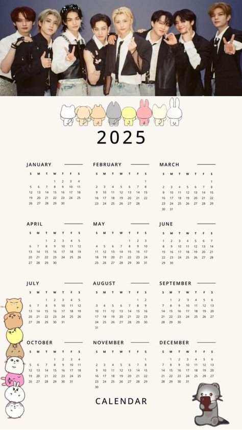 Bts Calendar 2025 Printable, Skz 2025 Calendar, Skzoo Printable, Skz Photocards Printable, Skz Printable, Calender Print, Anime Classroom, Kpop Diy, Pretty Notes