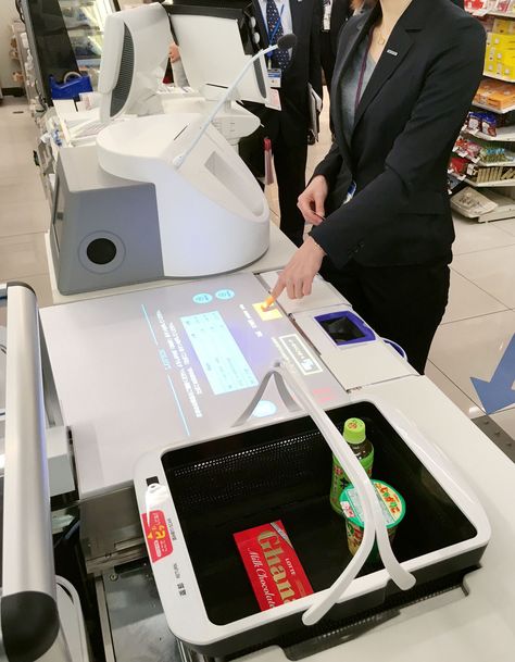 A fully automated register is seen at a Lawson convenience store in the city of Moriguchi, Osaka Prefecture, on Monday. | KYODO Gab Bois, Futuristic Things, Digital Retail, Retail Technology, Futuristic Robot, Robotics Projects, Auto Shop, Pen Accessories, Backyard For Kids