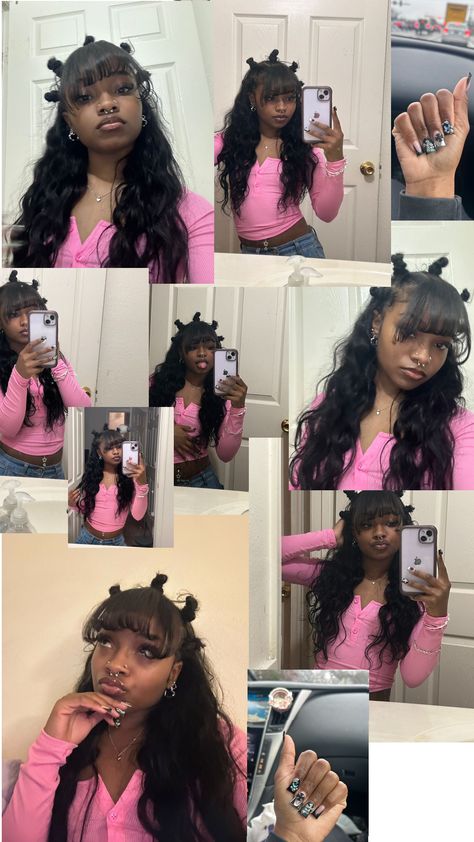 Bantu Knot half up half down 90s Hairstyles For Black Women Half Up Half Down, Up And Half Down Hairstyles, 2 Ponytails Half Up Half Down Braids, Bantu Knot Quick Weave, Cute Sew In Hairstyles Half Up Half Down, Band 2 Knots Hairstyles, Half Up Half Down Bun With Bangs, Bantu Ponytail, Bantu Knots Hairstyle