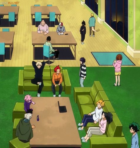 shifting visuals my hero academia ua class 1a dorm lounge / common room Mha Shifting Visuals, Bnha Visuals, Mha Background, Mha Visuals, Mha Shifting, Shifting Visuals, Dorm Room Layouts, Mha Dr, Dr World