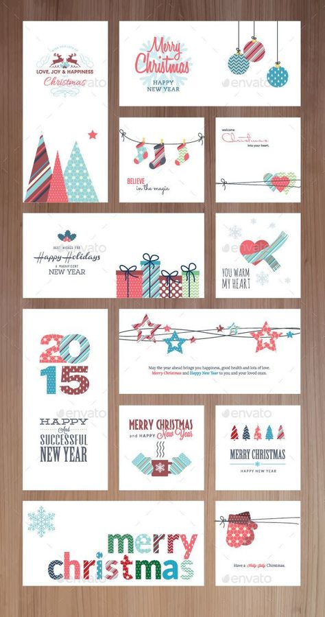 Set of flat design Christmas and New Year greeting cards and banners. The set can be used for several purposes like: websites banners and badges, printed materials – greeting cards, gift tags, labels, stickers, ads, promotional materials.: Merry Christmas Love, Happy Merry Christmas, Christmas Card Inspiration, New Year Greeting, 카드 디자인, Christmas Graphics, New Year Greeting Cards, Christmas Poster, Christmas Greeting Card