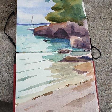 East Watercolour Painting, Sketches Landscape, Watercolor Practice, Watercolour Sketchbook, Sketchbook Art Journal, Watercolor Sketchbook, Plein Air Paintings, Beach Painting, Urban Sketching