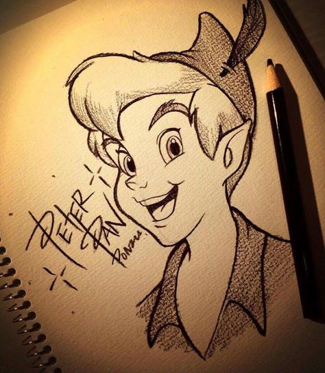 Peter pan Peter Pan Drawing, Disney Character Drawings, Disney Drawings Sketches, Cute Disney Drawings, Disney Art Drawings, Disney Princess Drawings, Princess Drawings, Art Sketches Pencil, Disney Sketches