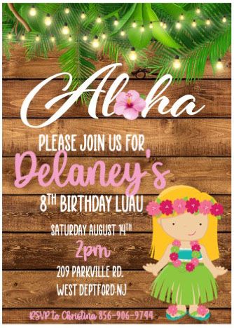 Birthday Invitations Girl, Luau Party, 8th Birthday, Doll Hair, Invitation Paper, Girl Birthday, Birthday Invitations, Hair Color, United States