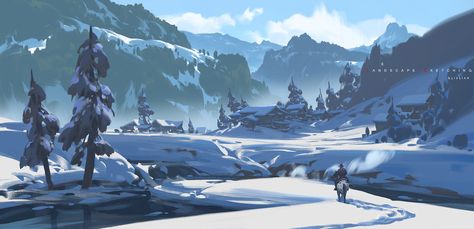 G Liulian Landscape Sketching, Snow Illustration, Bg Design, Digital Painting Techniques, Painting Snow, Location Inspiration, Landscape Concept, Fantasy Setting, Scene Design