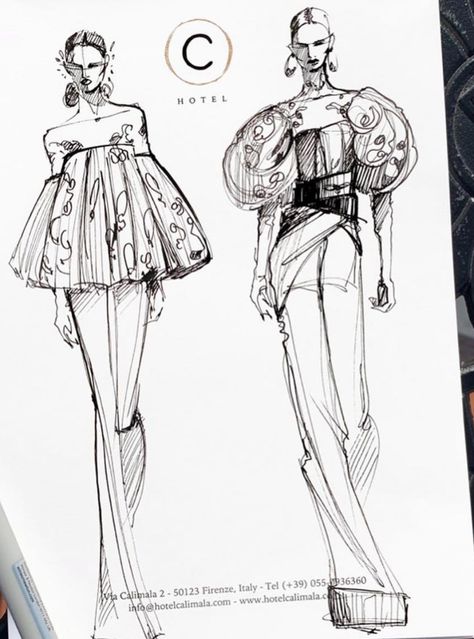 Dress Silouhette Drawing, Punk Fashion Sketches, Punk Fashion Illustration, Illustration Poses Fashion, Design Sketches Fashion, Sketch Fashion Design, Fashion Design Ideas, Illustration Poses, Fashion Illustration Portfolio