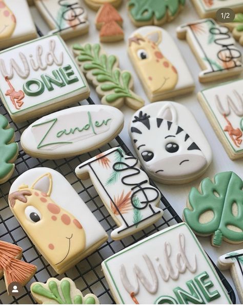 Wild One Theme Cookies, Wild One Royal Icing Cookies, Wild One Birthday Party Cookies, Lion Decorated Cookies, Wild One Decorated Cookies, Wild One First Birthday Cookies, Zoo Cookies Decorated, Wild One Cookies Boy, Safari Animal Cookies Decorated