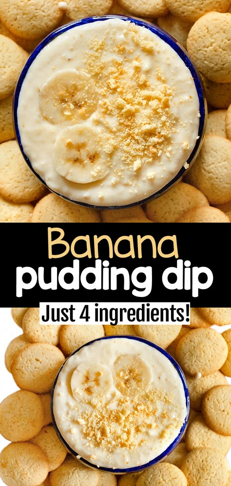 Banana Pudding Dip (Easy Party Recipe!) Banana Dip Recipes, Banana Cream Dip, Pudding Dip Recipes, Healthy Party Food For A Crowd, Dessert Dip, Banana Pudding Dip, Quick Dip Recipes, Healthy Banana Pudding, Easy Dessert Dips