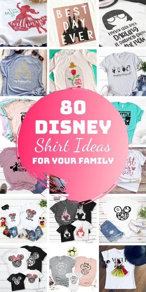 So many SUPER CUTE Disney shirt ideas for your family vacation! Matching shirts look great in your family photos you know! #disney #disneyshirts #disneyworld #disneyplanning Disney Shirt Ideas, Vacation Matching Shirts, Cute Disney Shirts, Disney Family Vacation Shirts, Disney Vacation Shirts, Family Disney Trip, Disney Trip Shirts, Disney World Outfits, Diy Disney Shirts