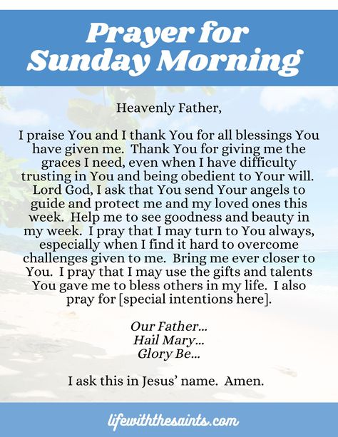 Prayer for Sunday Morning (Start Your Week Off in the BEST WAY!) - Life with the Saints Sunday Morning Prayer, Sunday Prayer, Keep Praying, Morning Start, Prayer For Protection, The Saints, Daily Scripture, Morning Prayers, Heavenly Father