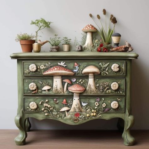 Cool Dresser, Mushroom Aesthetic, Cottage Core Home, Diy Room Furniture, Aesthetic Cozy, Mushroom Decor, Cute Bedroom Decor, Cozy Room Decor, Funky Furniture