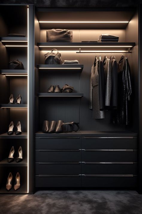 Follow our Instagram and Pinterest pages for more amazing Walk in Wardrobe Design Ideas 💡 ✨️ 💕 Open Walking Closet Ideas, Walk In Wardrobe Luxury, Walk In Closet Aesthetic, Minimalist Bedroom Wardrobe, Walk In Wardrobe Ideas Master Bedrooms, Walkin Closet Ideas, Wardrobe Design Bedroom Modern Luxury, Walk In Wardrobe Ideas, Walk In Robe Ideas