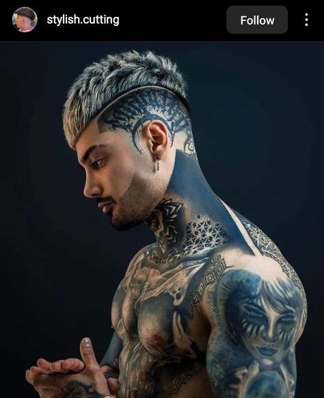 Full Neck Tattoos, Body Tattoo Design, Mens Hair Colour, Cool Mens Haircuts, Neck Tattoo For Guys, Geniale Tattoos, Men Hair Color, Full Body Tattoo, Cool Hairstyles For Men