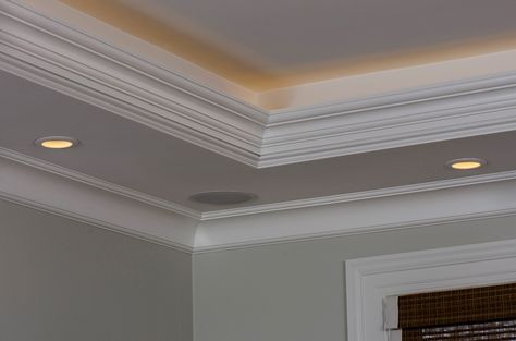 Bulk Head Ceiling Ideas, Bulk Head Ceiling, Classic Ceiling Design Luxury, Ceiling Design Luxury, Flat Crown Molding, Classic Ceiling Design, Mill Work, Luxury Ceiling Design, Dress Room