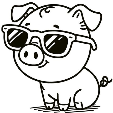 Pig in Sunglasses Coloring Page- 4 Free Printable Pages Pig Printables Free, Piggy Coloring Pages, Farm Animal Free Printables Coloring Sheets, Pig Coloring Pages Free Printable, Pig With Sunglasses, Pig Coloring Pages, Wearing Sunglasses, Printable Pages, Cool Sunglasses