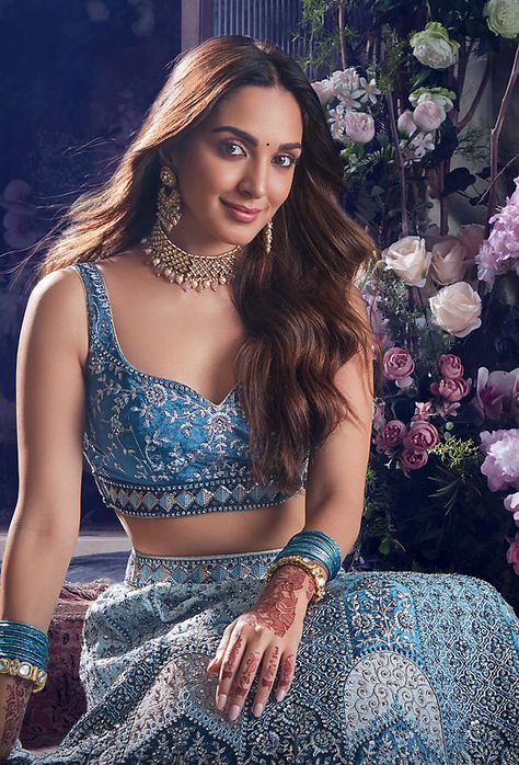 Buy Manyavar Storefront Online Engagement Dress For Bride Indian, Indian Engagement Outfit, Blue Floral Art, Engagement Dress For Bride, Floral Art Nouveau, Bridal Lehenga Online, Sangeet Outfit, Simple Lehenga, Lehenga Designs Simple