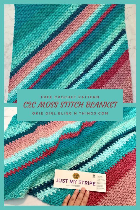 Crochet C2c Moss Stitch Blanket, Moss Stitch Corner To Corner, On The Bias Crochet Blanket, Crochet Linen Stitch C2c, Continuous Crochet Blanket Pattern Free, C2c Temperature Blanket Crochet, Linen Stitch Crochet Blanket Pattern Free, Corner To Corner Moss Stitch Crochet, C2c Moss Stitch Crochet Pattern Free