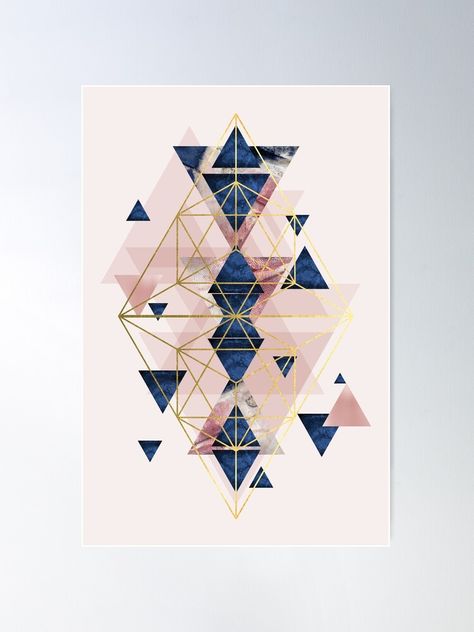 "Blush Pink and Navy Geometric Perfection" Poster by UrbanEpiphany | Redbubble Navy Bedroom Decor, Blue And Pink Bedroom, Geometric Poster Design, Cubicle Decor Office, Bedroom Redesign, Girl Nursery Room, Color Schemes Colour Palettes, Geometric Poster, Pinterest Room Decor