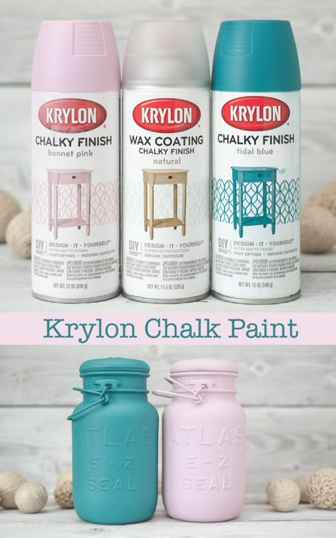 Get the look of chalk paint with Krylon Chalky Finish spray paints. They also offer a wax coating spray paint if you want the look of waxed chalk paint! ขวดโหล Mason Jar, Chalk Paint Finishes, Paint Games, Chalky Paint, Mason Jar Decor, Mason Jar Projects, Chalk Paint Projects, Jar Decor, Chalk Paint Furniture