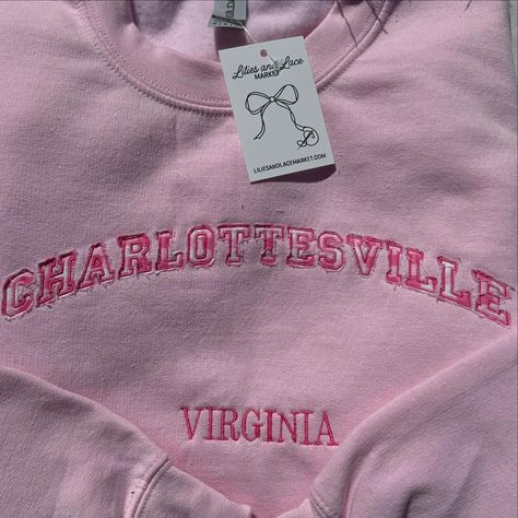 Pink Charlottesville Virginia Sweatshirt appliqué embroidered design available link in bio M,L & XL Charlottesville Virginia, Embroidered Design, Link In Bio, Virginia, Lily, Lace, Pink, Quick Saves, Design