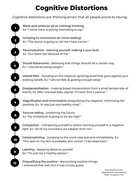 Cognitive Distortions Worksheet, Thinking Errors, Cbt Worksheets, Cbt Therapy, Internal Family Systems, Cognitive Therapy, Preschool Math Worksheets, Mental Health Facts, Mental Health Therapy