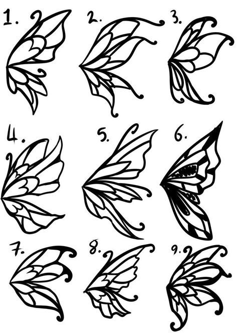 Fairy Design Drawing, Fairy Wings Design Art, Butterfly Wings Drawing Simple, Fairy Wings Reference, Winx Adoptables, Fairy Wing Eyeliner, Fairy Grunge Drawing, Fairy Wings Sketch, Fairy Wing Drawing