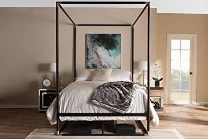 Baxton Studio Eva Vintage Industrial Black Finished Metal Canopy Queen Bed Vintage Industrial/Black/Metal#EANF# Canopy Queen Bed, Bed Setting, Metal Canopy Bed, Canopy Bed Frame, Affordable Bedding, Traditional Bed, Metal Canopy, Queen Bed Frame, Contemporary Chairs