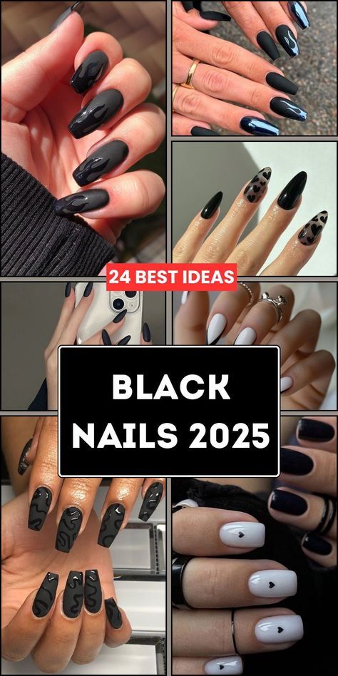 Black Fun Nail Designs, Acrylic Nail Designs With Black, Nail Ideas Acrylic Rhinestones, Rip To My 20s Nails, Black Nail Color Ideas, Short Acrylic Nails Ballerina Shape, Black Nail Designs Coffin Shape, Black Matte Nails With Rhinestones, Nail Colors With Black Dress