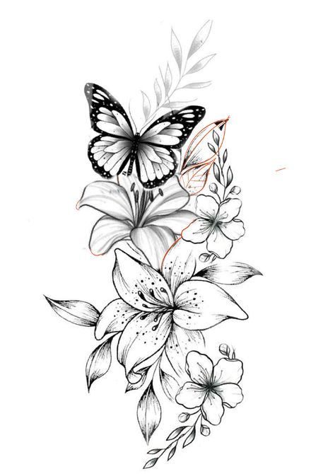 Hibiscus Flower With Butterfly Tattoo, Medium Tattoos Ideas, Butterfly Lotus Flower Tattoo, Tulip And Butterfly Tattoo, Medium Sized Tattoos For Women, Lotus And Butterfly Tattoo, Lily And Butterfly Tattoo, Flowers Butterfly Tattoo, Flower With Butterfly Tattoo