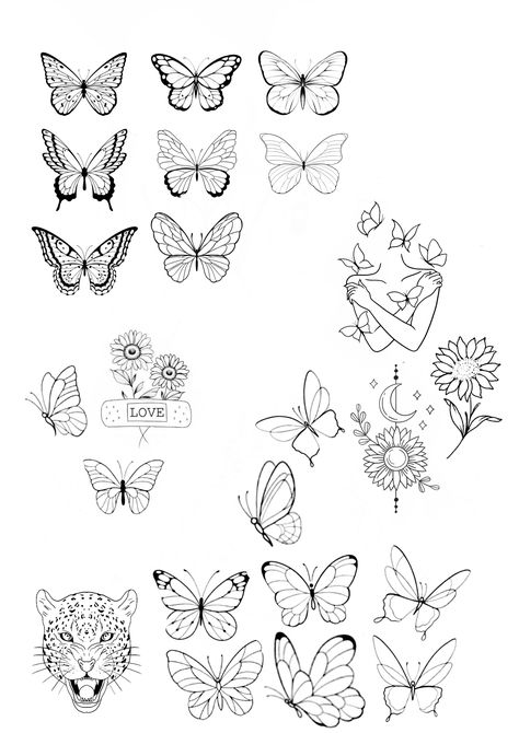 Simple Unique Tattoos, Butterfly Thigh Tattoo, Tattoo Sheets, Butterfly Tattoo Stencil, Unique Butterfly Tattoos, Small Matching Tattoos, Hip Thigh Tattoos, Tiny Tats, Ghibli Tattoo