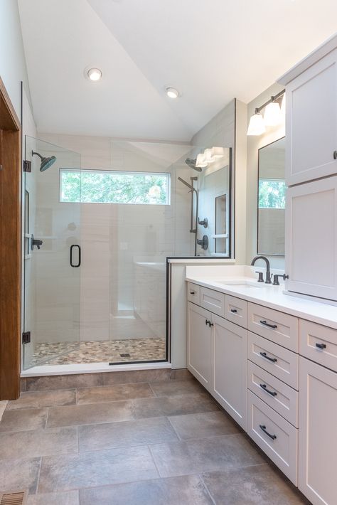 Tile Shower With Window Ideas, Window Over Shower Tub, Shower With Window Above, Shower Design With Window, Modern Shower With Window, High Window In Shower, Walk In Shower With A Window, Tile Shower Ideas Walk In With Window, Window For Shower Wall