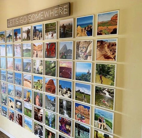 Decorating With Travel Souvenirs, Adventure Gallery Wall, How To Display Travel Photos, Travel Photo Gallery Wall, Travel Photo Display Ideas, Postcard Collage Wall, Travel Wall Decor Ideas, Travel Gallery Wall Ideas, Travel Photo Wall Ideas