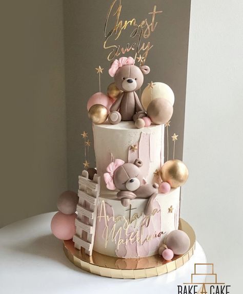 Bear Baby Shower Cake Girl, Tort Baby Shower Girl, Cake Bear Design, Hot Cocoa Bar Wedding, Gateau Baby Shower Garcon, Teddy Bear Birthday Cake, Bear Baby Shower Cake, Rodjendanske Torte