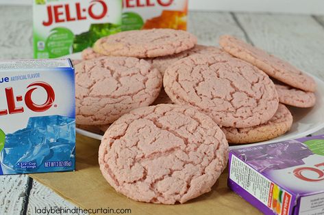 Jello Flavored Cake Mix Cookie Recipe Jello Cookies Recipe, White Cake Mix Cookies, Cake Mix Cookie Recipe, Jello Cookies, Strawberry Cake Mix Cookies, Cake Mix Cookie, Jello Flavors, Jello Cake, Jello Desserts