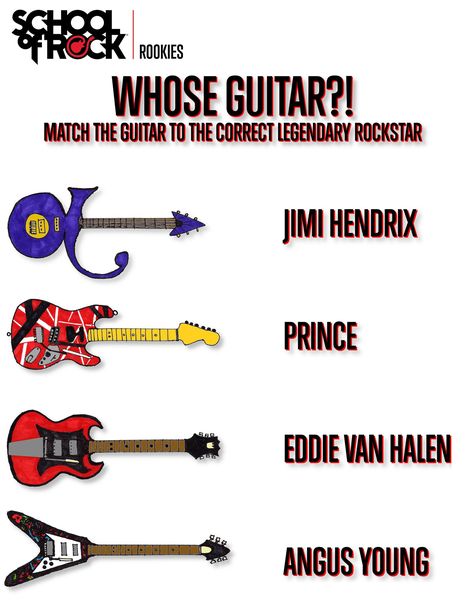 Match the guitar to the correct legendary rockstar. Music lesson activities for children! Rock Of Ages Party, Rock Your School, Music Camp, Lesson Activities, Music Lesson, School Of Rock, Rock Of Ages, School Theme, Online Student