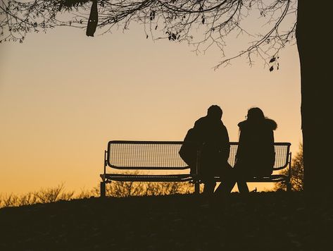 Photo idea. Two people sitting and talking on a bench. Silhouette, taken from behind. People Sitting On Bench, Bench Silhouette, Bench Drawing, Sitting On Bench, Sitting Bench, Sitting On A Bench, In The Air Tonight, Under A Tree, People Sitting