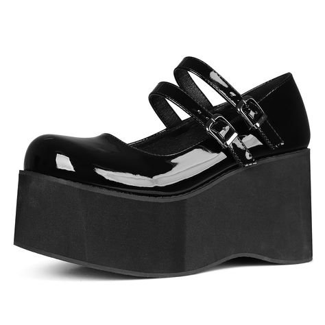 PRICES MAY VARY. Elevate your style game with these stylish Mary Jane shoes for women from celnepho, featuring a trendy platform design that's perfect for any party dress or goth-inspired outfit. Look and feel your best in these black platform pumps with a 3.14 inch wedge heel, round toe, and cute ankle strap that adds a touch of feminine charm to any ensemble. Whether you're a fan of Mary Janes or platform pumps for women, these shoes offer the best of both worlds with their classic design and Black Platform Mary Janes, Gothic Party Dress, Black Platform Pumps, Gothic Party, Dress Shoes For Women, Skull Shoes, Goth Shoes, Platform Design, Black Platform Shoes