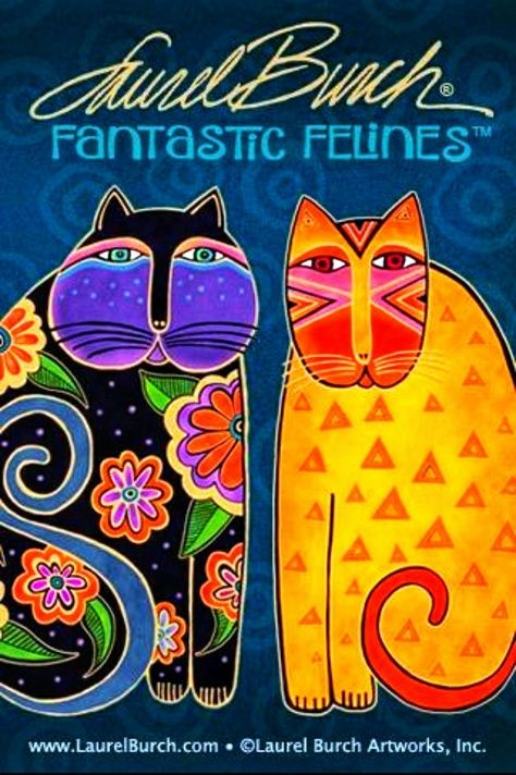 Laurel Burch Art, Laurel Burch Cats, Whimsical Art Paintings, Cat Paintings, Watercolor Projects, Cat Quilt, Colorful Quilts, Art Lessons Elementary, Cat Crafts