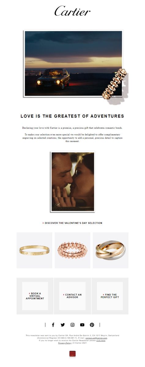 Valentine's Day email from Cartier #EmailMarketing #Email #Marketing #ValentinesDay #Retail #Jewellery Valentine Day Jewellery Ads, Valentines Day Email Design, Valentines Day Newsletter, Luxury Valentine's Day Pendant Jewelry, Luxury Cartier Jewelry For Valentine's Day, Valentines Jewelry, Fine Watches, Email Marketing, San Valentino