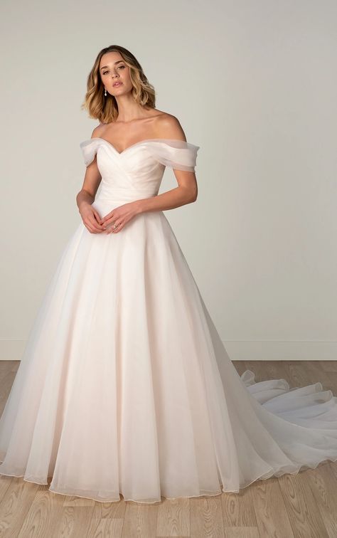 Romantic Organza A-Line Wedding Dress with Off-the-Shoulder Straps Off The Shoulder Organza Wedding Dress, Wedding Gown Flowy, Flowy Wedding Dress Whimsical, A Line Wedding Dress With Sleeves, Wedding Dress Off Shoulder, Wedding Dress With Sweetheart Neckline, Sweetheart Wedding Gown, Stella York Bridal, Dress With Sweetheart Neckline