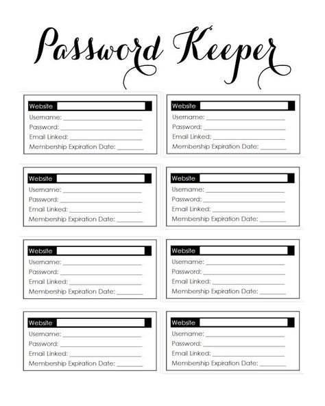 Printable Password Keeper | Family Planner Printables Family Planner Printables, Planer Organisation, Studie Hacks, Printable Things, Password Keeper, To Do Planner, Printable Ideas, Family Planner, Budget Planer